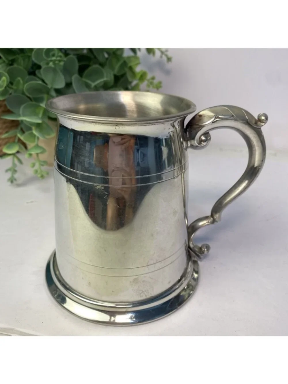 Set Of 5 Vintage Sheffield English Pewter Glass Bottom Tankard Mugs Monogrammed
